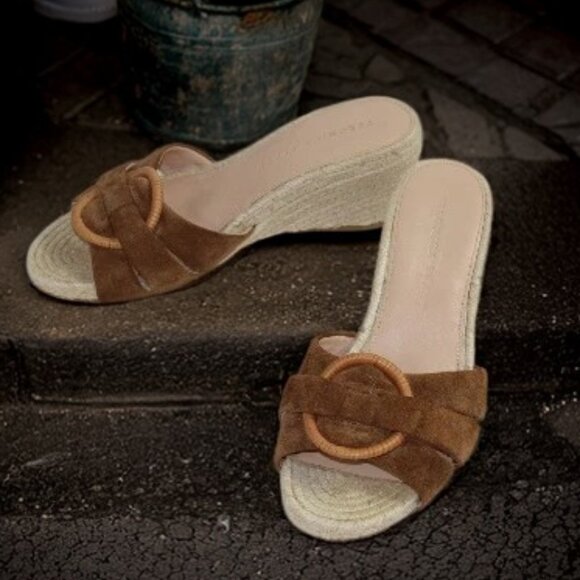 Veronica Beard Ivy Hazelwood Suede Strappy Vamp Woven Wedge Slide, Size 6.5 - Picture 4 of 11